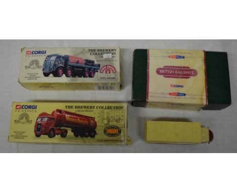 Four diecast vehicles by Corgi (three boxed) John Smith's delivery truck, Vaux delivery truck, Thames Trader flatbed, British
