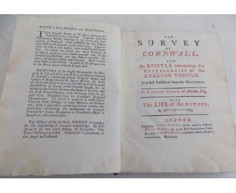 RICHARD CAREW. "The Survey of Cornwall and an Epistle concerning the Excellencies of the English Tongue, Now first published 