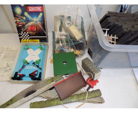 Scalextric:- A track and pit light set, other figures, accessories, track etc.