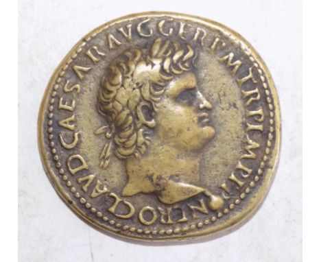 Roman:- Nero Sestertius, 54-68 and the reverse bare headed on horseback.
