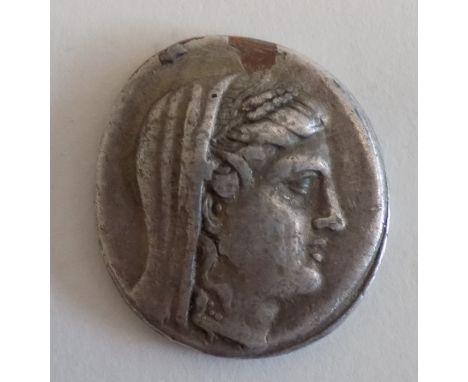 Byzantium, Ancient silver coinage, head of a veiled woman, reverse holding aphlaston in extended right hand and trident over 