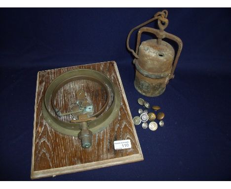 Unusual pressure gauge component stamped 35COM 360235, a part Crestella Premiere lamp and a small selection of various assort