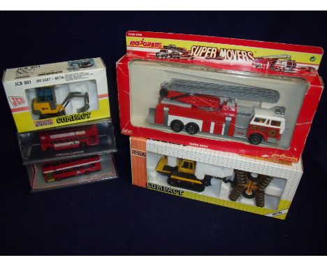 Box Joal compact Caterpillar Tractor and JCB (2) Two boxed original Omnibus Company Diecast vehicles and a boxed Majorette Fi
