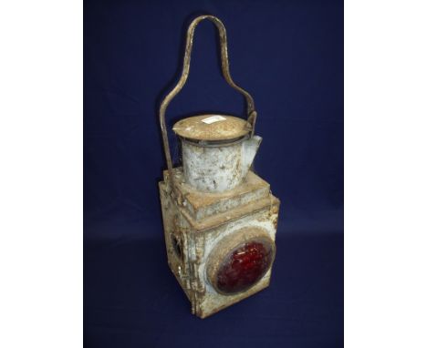 Large white painted railway red bullseye lens lamp