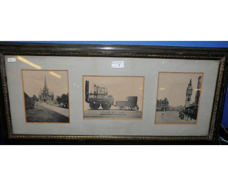 Framed and mounted set of three prints including early S. & D. R No 1 1825 engine 