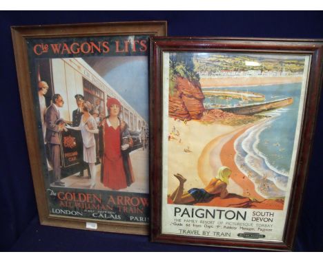 Framed and mounted Golden Arrow Pullman Trains railway advertising print and a British Railways South Devon Railway poster pr