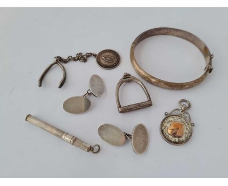 A bag containing silver cufflinks bangle charm etc.
