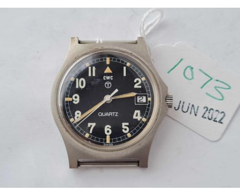 A gents military black faced quartz wrist watch by C W C with seconds sweep and date aperture 