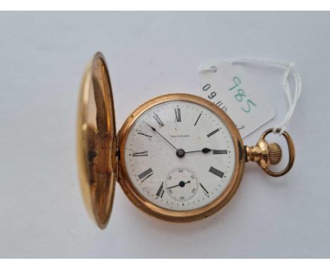 A rolled gold gents hunter pocket watch by Waltham with seconds sweep not working 