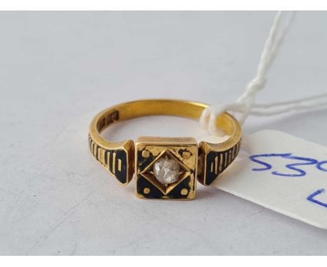 A diamond and enamel ring (chipped to enamel) 18ct gold size l - 3.7 gms 