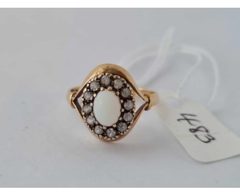 A oval opal and diamond cluster ring 9ct size N - 3.3 gms 