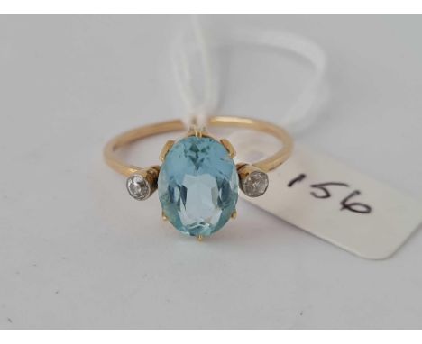 ANTIQUE EDWARDIAN AQUAMARINE AND DIAMOND 3/S RING, AQUAMARING MEASURES  8 X 11 mm. SIZE R