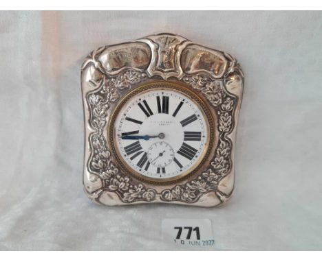 A travelling clock silver mounted – 4.5” high Birmingham 1902
