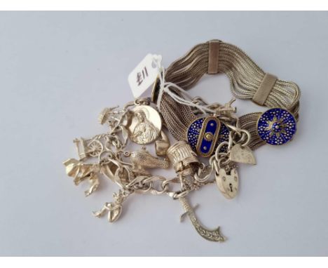 A silver and enamel bracelet together with a silver charm bracelet - 78 gms 