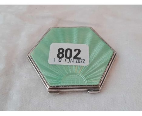 Hexagonal green enamel compact  3 inch wide,