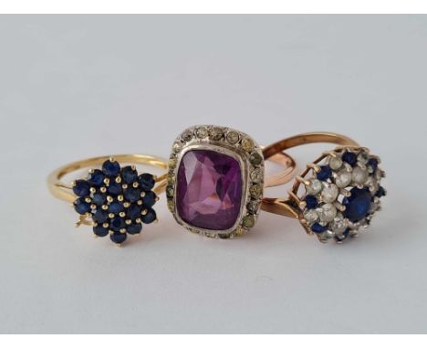 Three 9ct stone set vintage rings A/F 11.3g inc