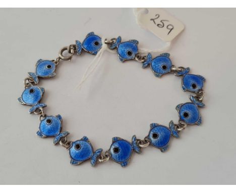 A Danish silver and blue enamel fish bracelet (maker VB) 