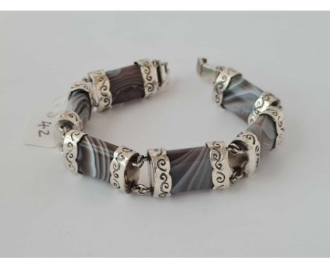 Vintage silver and blue lace agate bracelet.