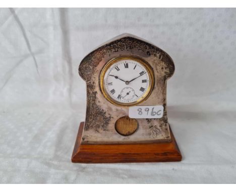 A silver mounted mantle clock with pocket watch dial – 4” high – Birmingham 1923