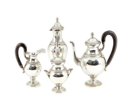 An Italian silver coloured four piece baluster coffee service, Brescia  1944 - 1968 .800 standard, the coffee pot with a bud 