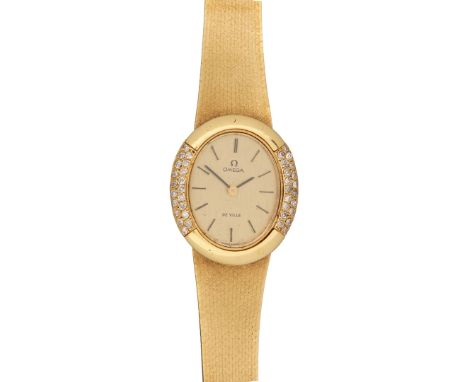 Omega, De Ville, a lady's 18 carat gold coloured and diamond bracelet wristwatch, manual wind movement, 17 jewels, cal. 625, 