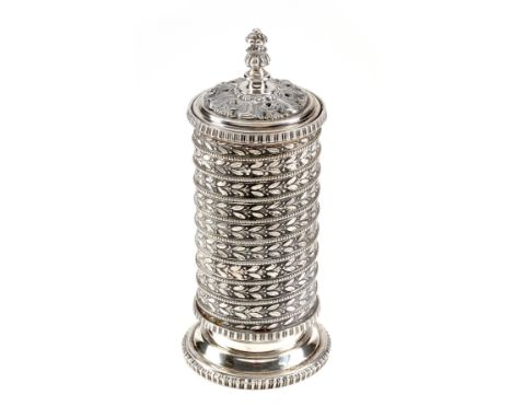 A Dutch silver cylindrical castor, 1807 - 1809 without payment ofduty mark, Minerva mark and two others, with a foliate balus