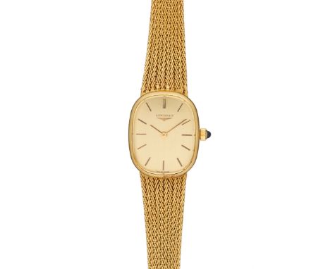 Longines, ref. 611.19, a lady's 18 carat gold bracelet wristwatch, no. 00483148, circa 1975, manual wind movement, 17 jewels,