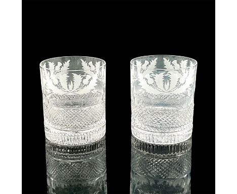 Stunning glasses with frosted thistle design pattern and wrapped diamond cut pattern to bodies. Edinburgh Crystal acid mark t
