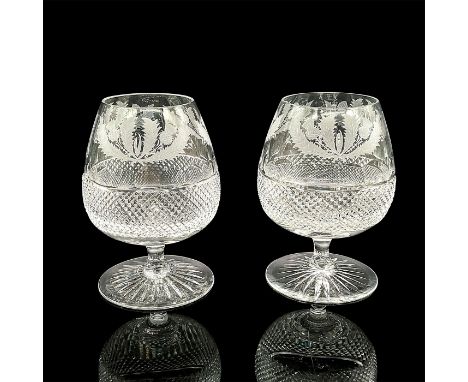 Stunning stemmed glasses with frosted thistle design and wrapped diamond cut pattern to bodies. Edinburgh Crystal acid mark t