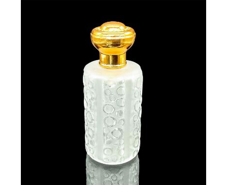 A beautiful frosted glass bottle with a translucent bubble design and gilded acrylic stopper. 'Step Paris 55506 Made in Franc