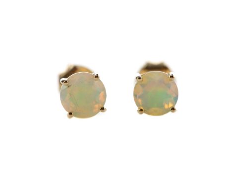 PAIR OF OPAL STUD EARRINGS, set with round faceted opals 5.8mm in diameter, marked 9K, 1g