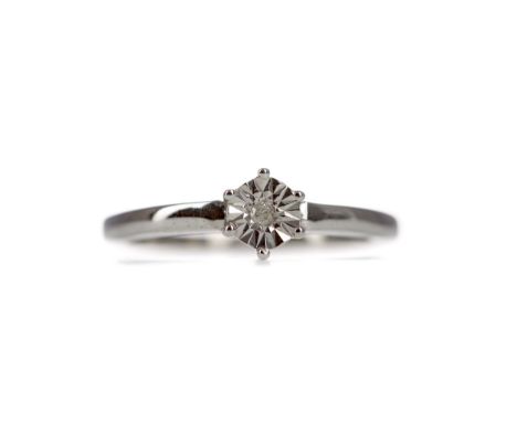 DIAMOND SOLITAIRE RING, with an illusion set diamond of approximately 0.03 carats, marked 925, size N, 2.2g