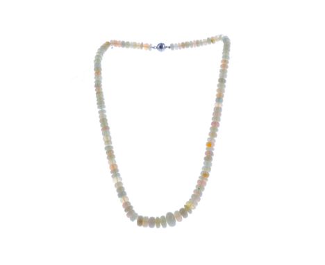 OPAL BEAD NECKLACE, formed by graduated opal beads. 44cm long, with steel magnetic clasp