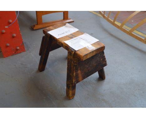 A simple rustic pine stool/step, width 51cm.