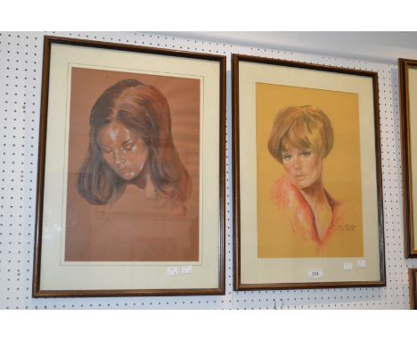 English School 1970's
A pair , Portrait studies of Pretty Ladies
signed watercolour and pastel,
43cm x 30cm 