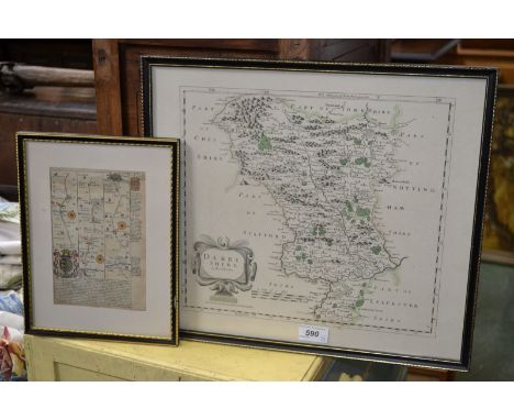 Maps- The Borough of Stamford, Yorkshire, a road map; another later print, Derbyshire (sic) after Robt. Morden (2)