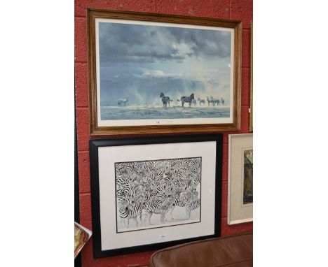 David Shepherd
Storm over Amboseli
signed, print; another, S.C. Millward
Zebra's, signed, limited edition 20/260 (2)