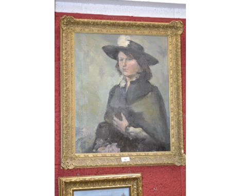 Circle of Augustus John
Portrait, Lady in Black
partial title label to verso, oil on board, 57cm x 46cm 