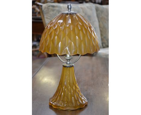 A retro amber glass table lamp and shade 