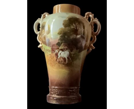 Vintage Hand Painted Vase, Farm scene15 inches tall appx. Beautiful Vintage Vase. We combine postage on multiple winning lots