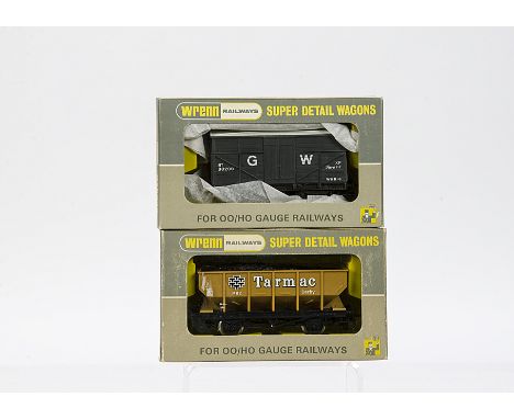  Rare Wrenn OO Gauge Wagons, W5056 'Tarmac' Hopper wagon x 2, examples of different style production boxes, only 372 made in 