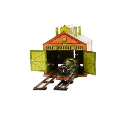 Hornby O Gauge Clockwork No 1 Special Locomotive and Engine Shed, locomotive and tender in GWR green as no 4700 with 'Great (