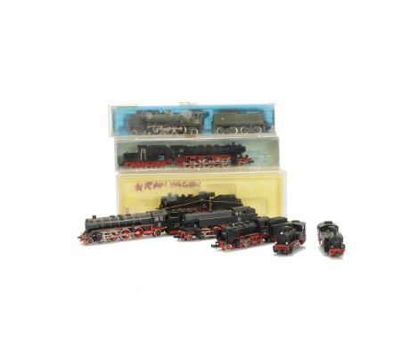 Fleischmann and other makers N Gauge Continental Steam Locomotives, Fleischmann DB black 8481 2-6-0T 91-1001 (boxed) and unbo
