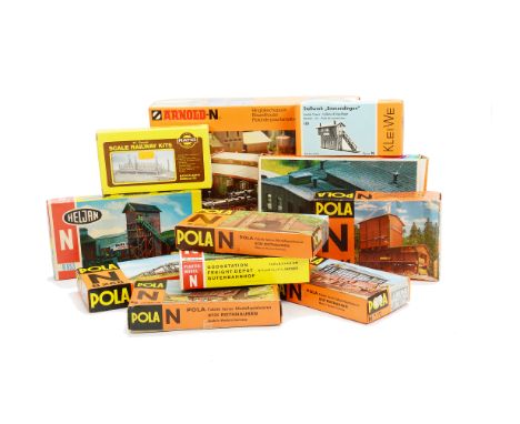 N Gauge Scenic Kits by various makers, Pola (9 incl Coal Mine, Engine Shed, American Station, Timber Yard), Heljan (2), Arnol