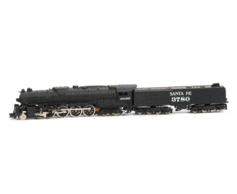 A Bachmann N Gauge American 'Challenger' 4-8-4 Locomotive and Tender, in AT & SF (Santa Fe) black livery as no 3780 with 16-w