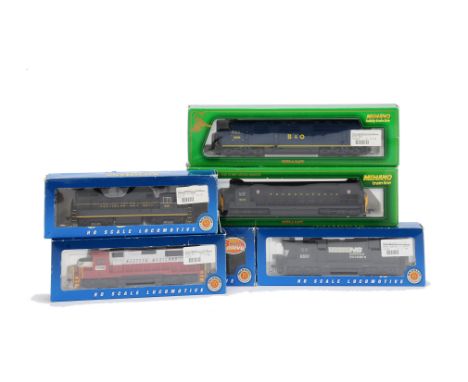 Bachmann and Mehano American outline HO Locomotives, Bachmann B&O black and Norfolk and Southern black H16-44 Diesels and N&S