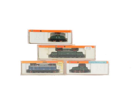 Arnold N Gauge Continental Electric Pantograph Locomotives, 2451 DB blue 119 012-3, 2460 green E6306, 2310 green 194 147-5, a
