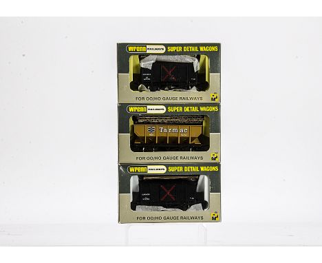 Wrenn OO Gauge Wagons, W5054 'Decca' Ventilated Van, only 857 made, W5056 'Tarmac' Hopper Wagon, W5057 Black Gunpowder Van x 