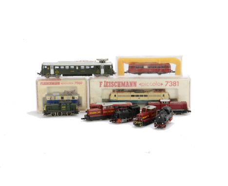 Fleischmann and Arnold Continental N Gauge Locomotives and Railcars, Fleischmann 7969 0-4-0 Pantograph engine in blue and cre