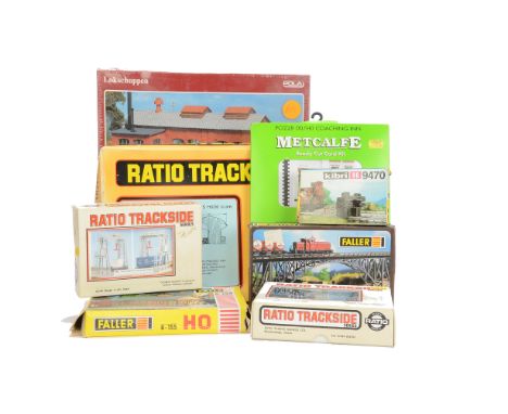 2 boxes large scenic OO and HO Scale Kits by Ratio and others, six large boxed kits by Ratio including Goods, Carriage and En